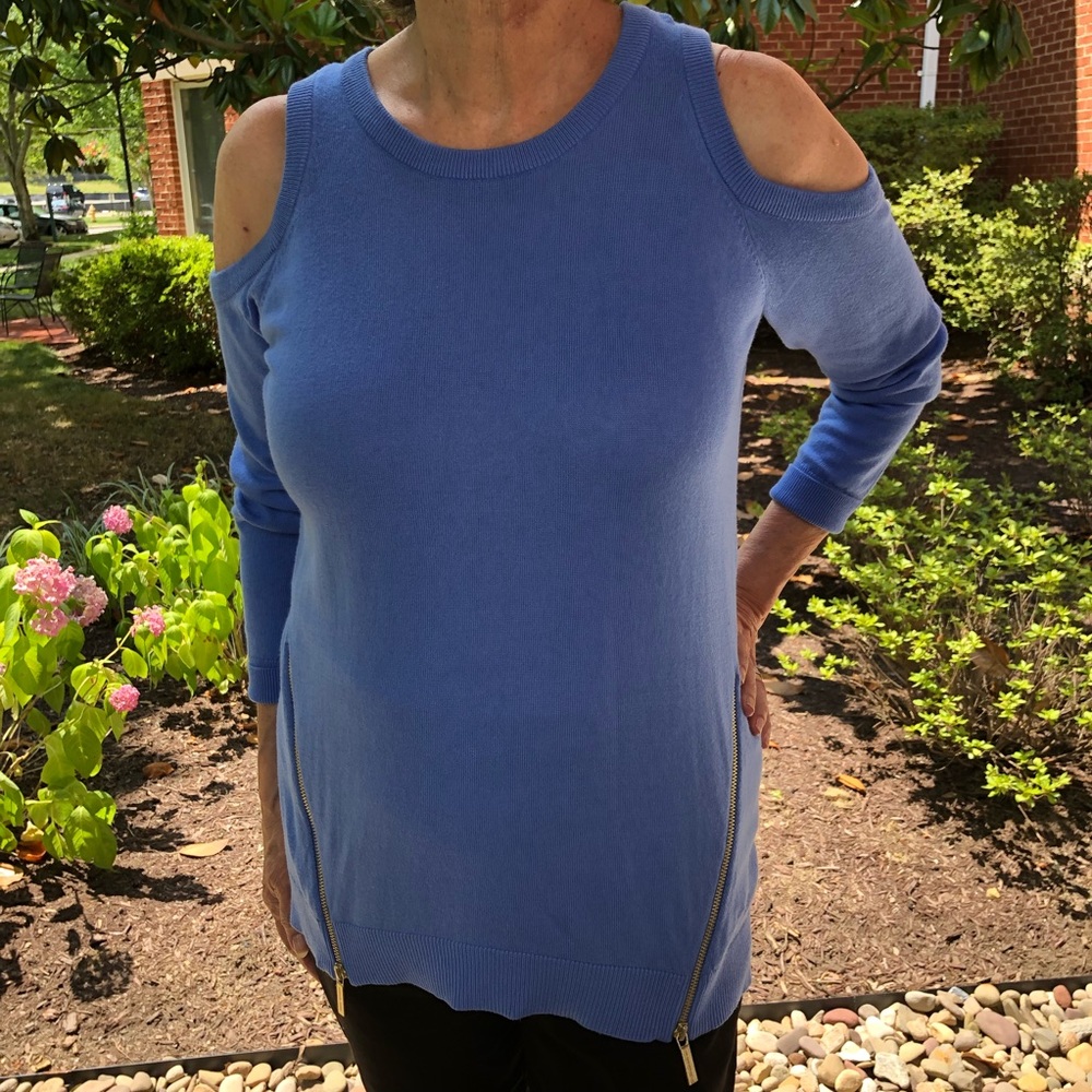 NWT Michael Kors blue cold shoulder sweater size L